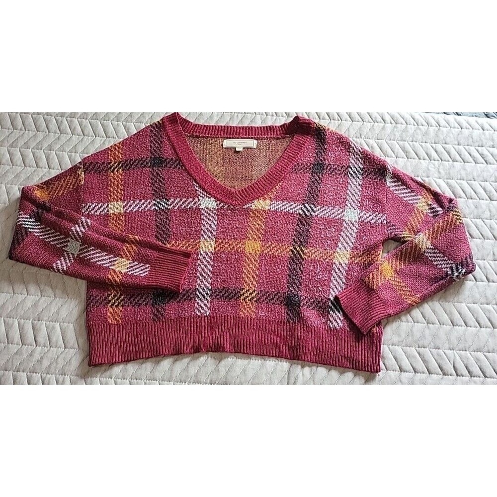 Oversize Sweater No Comment NY LA Plaid V-Neck Cropped Pullover V-neck Size L